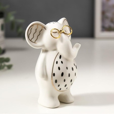 Souvenir Ceramics "Elephant with glasses" white-black with gold 10x5x7 cm-1