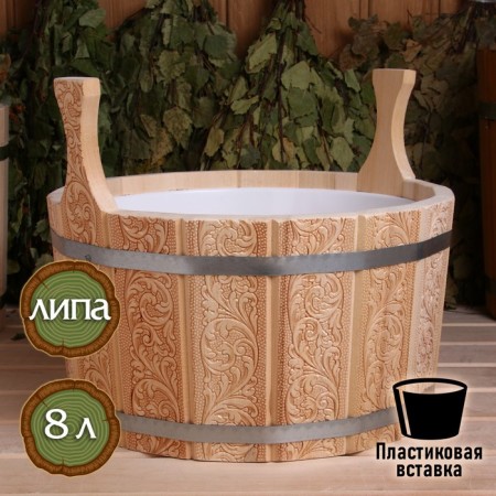 Gang from linden round, 8l, plastic insert Russian pattern