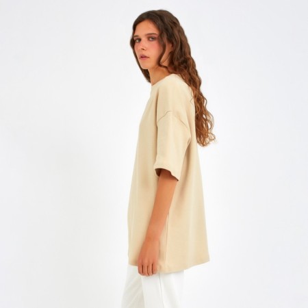Women's T-shirt Minaku: Home Collection Beige Color, Rr. 48-1