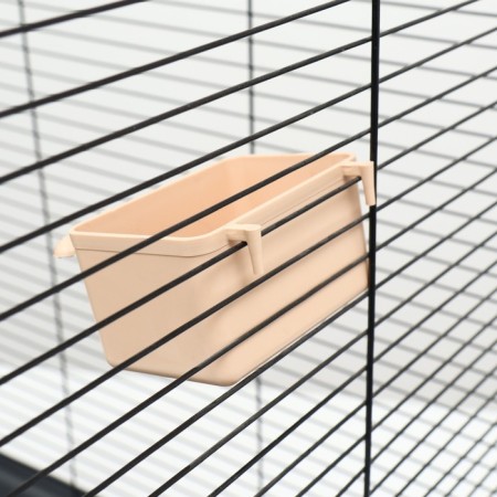 The bird feeder is large, rectangular, in a cage, 8 x 5 x 4.5 cm, beige-4