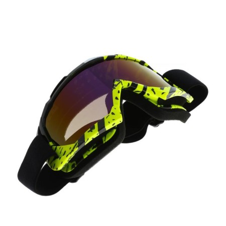 Glass-mask for motorcycle driving, glass blue-violet chameleon, black and yellow, OM-24-2