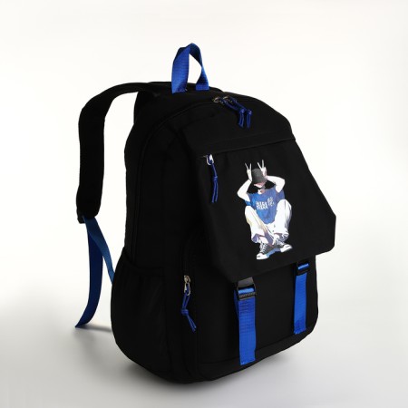School backpack from textiles on lightning, 5 pockets, black/blue color-2