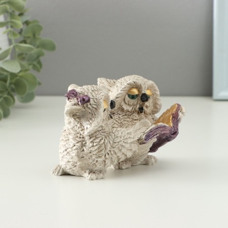 Figure "Owls read" 12x7x7cm, beige-2