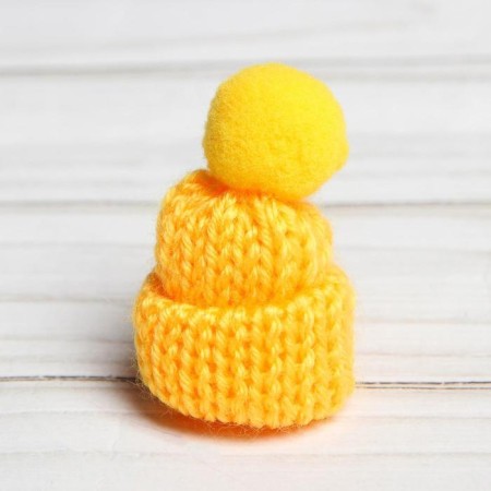 Knitted hat with pompom, set of 5 pcs., Yellow color-1