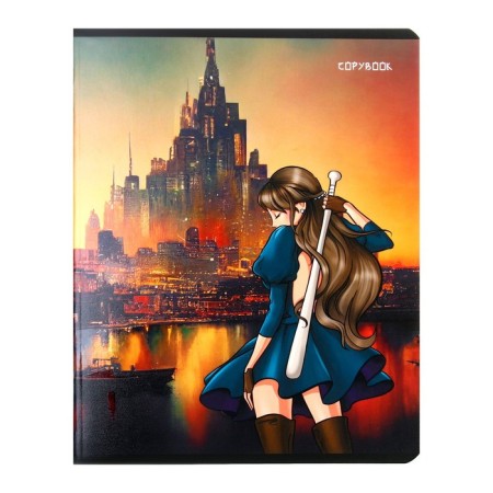 Notebook 48 sheets, in a cage, "anime and megalopolis", cover shaking cardboard, twin-lak, UV-lak, 5 designs, mix-4