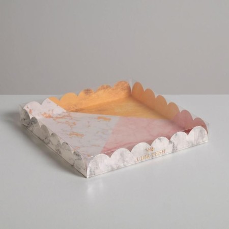Cookie box, confectionery packaging with PVC lid, “for you!”, 21 x 21 x 3 cm
