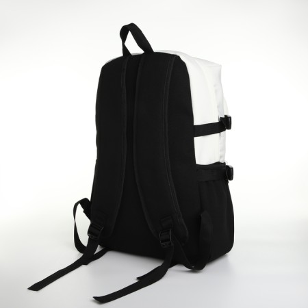 Youth backpack from textiles, 2 pockets, black/white color-4
