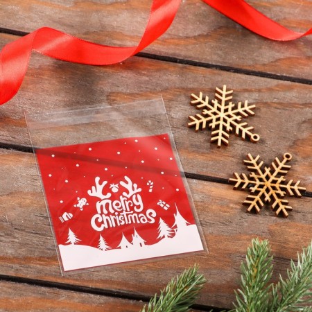 BOPP package with sticky tape, "Merry Christmas", 10 x 10+3cm