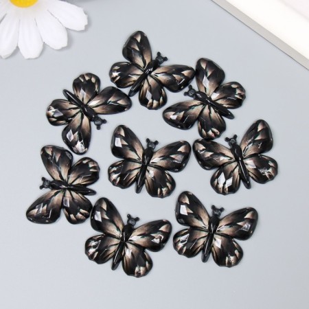Decor for creativity plastic "Butterfly, black and beige wings" 2.5x3.2 cm-2
