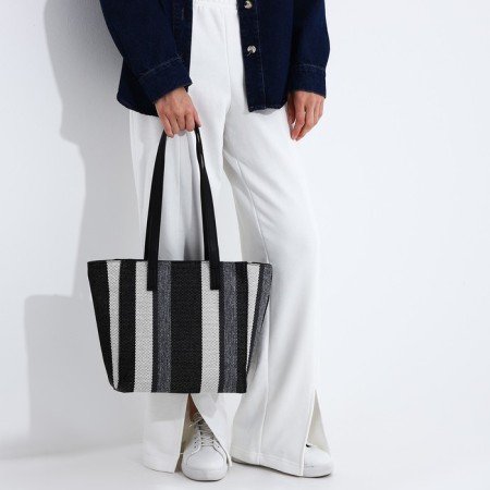 Soper bag with zipper, black color-4