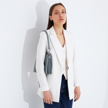 Bag Cross-Bodi with a zipper, 2 external pockets, the color of a gray-blue-7