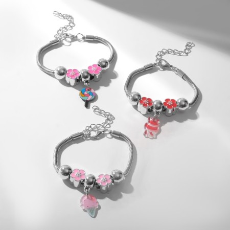 Bracelet Children's "chosen" flowers, suspension mix, colored in silver-2