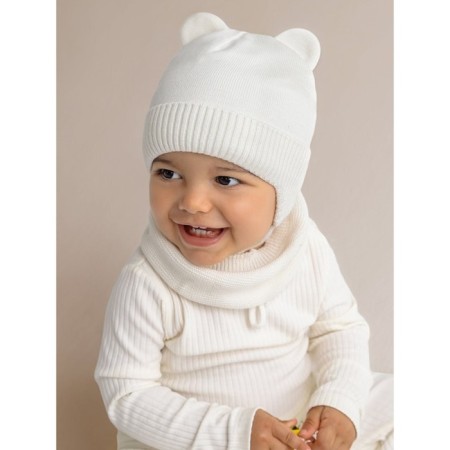 A cap on ties with ears children's Amarobaby Pure Love Bear, with a lining, size 46-48 cm, dairy color-2
