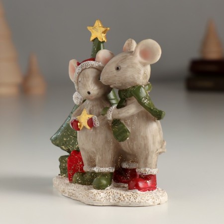 Souvenir Polystone "A couple of mice at the New Year tree" 8.5x5x10 cm-3