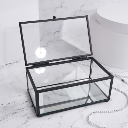 Organizer for storage, 1 section, with a lid, glass, with a mirror base, 14.5 × 8.5 cm, the color is transparent/black-4