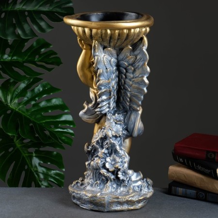 Figure pot "Angel with a bowl" of bronze / silver 0.6 l / 24x50x24cm-3