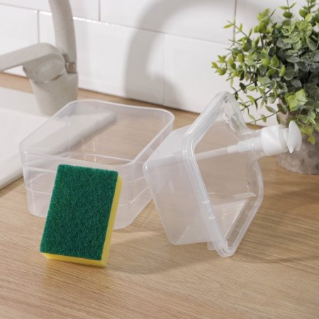 A dispenser for a detergent with a stand for the lobby of a share, a sponge included, 600 ml, 17 × 13 × 14 cm-2