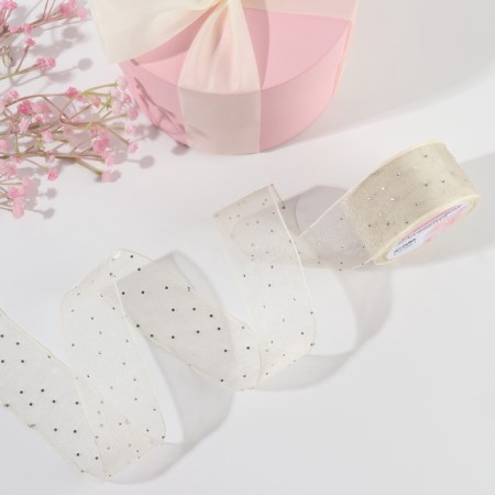 Ribbon is nylon, with rhinestones, 38 mm × 9.1 ± 0.5 m, milk color-1