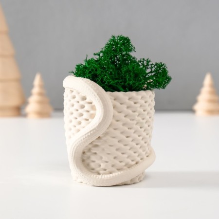 Kashpo Concrete "Snake Basket" with moss 7x6x7 cm white (moss green stabil)-3