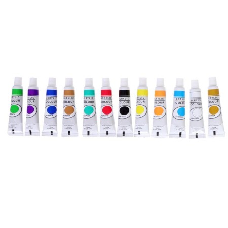 Acrylic paints, 12 colors in a plastic tube, 12 ml, in a cardboard box, 4 brushes, palette-1
