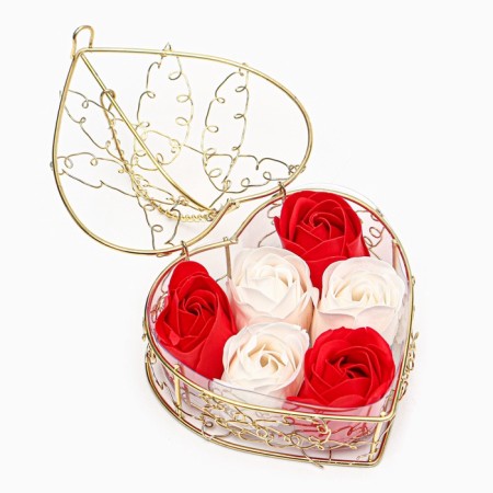 Gift set of soap white and red roses in the box, 6 pcs-2