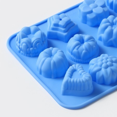 Baking uniform “German cupcake, rose”, silicone, 16 × 21 cm, 12 cells, blue color-2