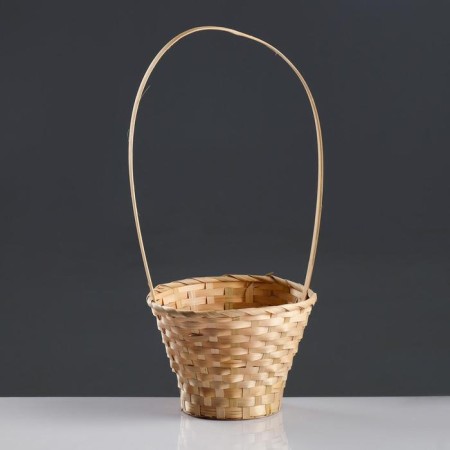 Wicker basket, bamboo, natural color, long handle