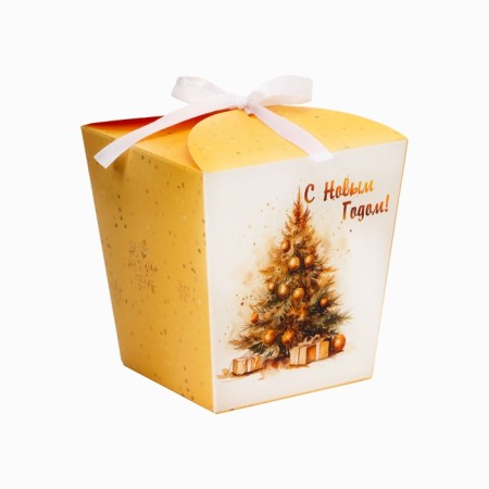 New Year. Bonbonniere, New Year's gift packaging "Golden spruce", 7.5 × 8 × 7.5 cm.-1