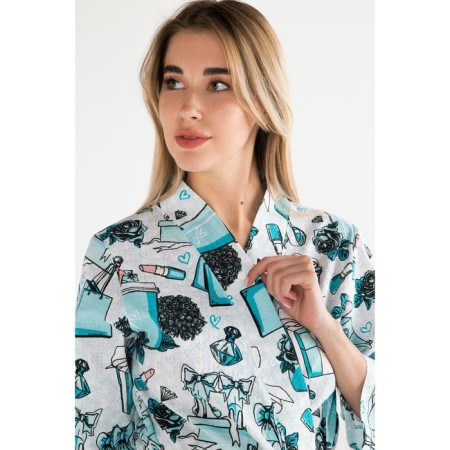 Women's bathrobe Ethel "Mint Mood" sleeve 3/4, size 42-44, waffle 200g/m2, 100% cotton-1