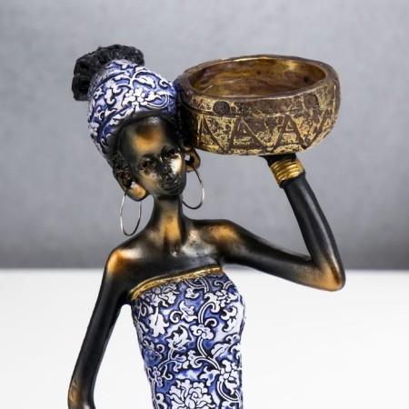 Souvenir Polystone "African Amadi" Blue Dress with MIXs 19x11x7.7 cm patterns-4
