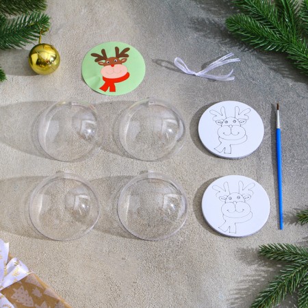 Christmas tree decoration for coloring "Deer" Size: 8 cm; 2 pcs., Brush-6