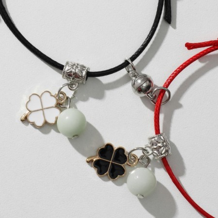 Bracelets "Demetrons" on the magnet, phosphorus balls with clover, black-red color, 6 cm-2