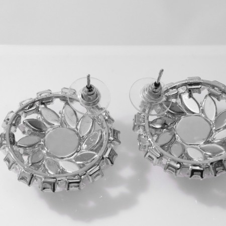 Earrings with rhinestones "Flash" Flower, white color in silver-2
