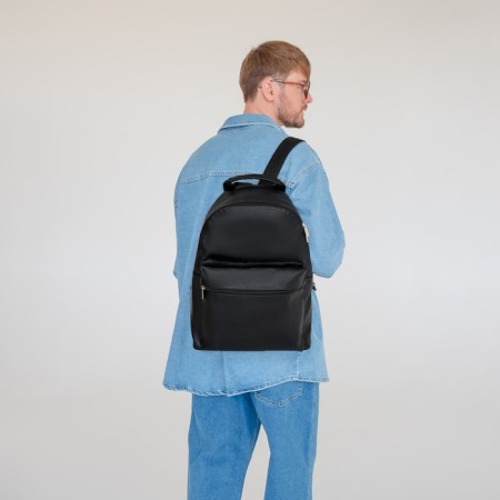 City backpack, textura made of artificial leather with zipper, outer pocket, black color-6