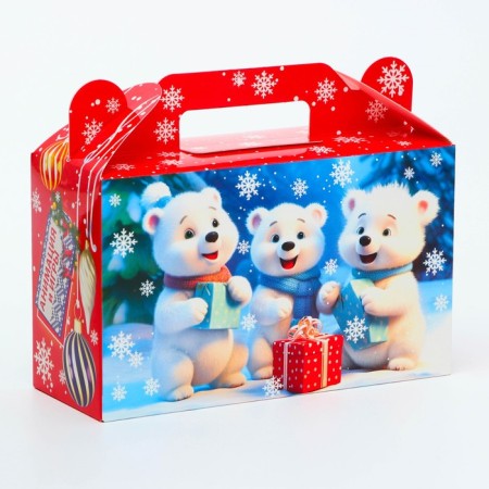 New Year. Gift box New Year's gift Small "Cute Bears" with animation 17.5 x 7 x 10.5 cm.-1