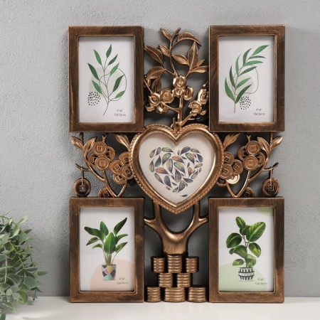 Photo frame Plastic in 5 photos 10x15 13x12 "Cash tree" Dark gold 45x35x2.5 cm