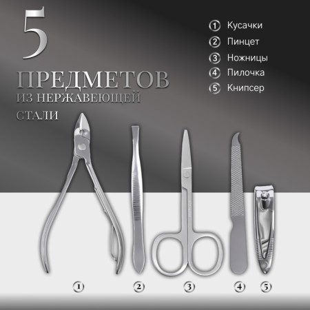 Manicure set, 5 items, in case, black color-1