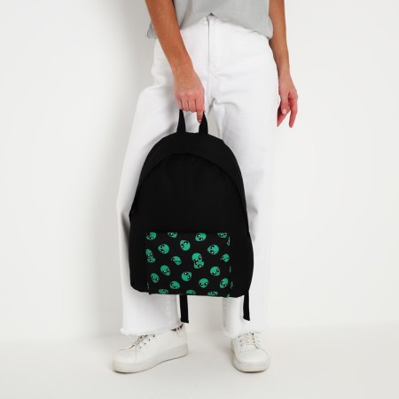 Backpack of school textile "Alien", with a pocket, black color-6