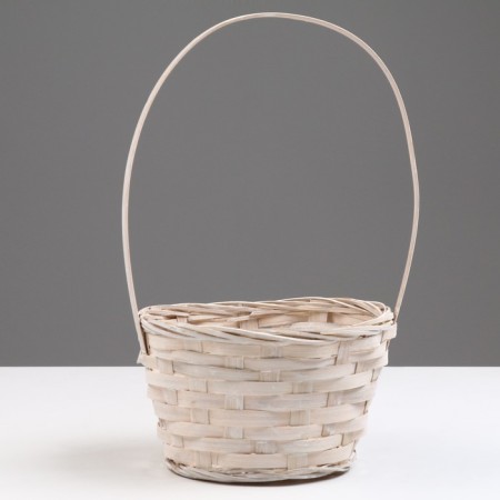 Wicker basket, d17 x 9 x 30 cm, white, bamboo-1