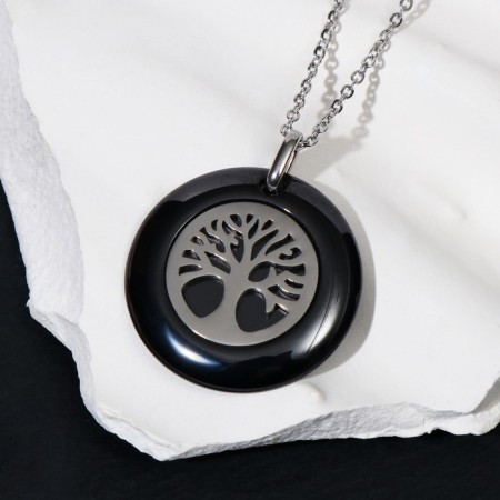 Pendant ceramics "tree of life" color black in silver-1