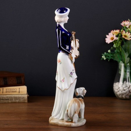Souvenir Ceramics "Lady with a violin and dog" 30x10x9.5 cm-1