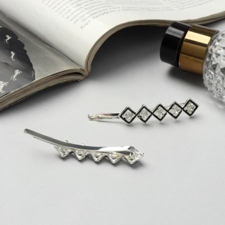 Invisibility for hair "Jannet" (set 2 pcs) Cube, 6.5 cm, silver-1
