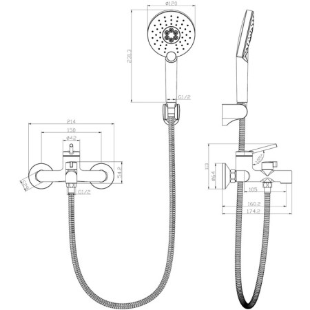 Lemark Minima LM3814C bathtub mixer, single -legged, excess length 105 mm, watering can, chrome-1