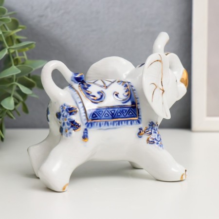 Souvenir Ceramics "Elephants with blue painting" Set 7 pcs H = 11 cm 31.5x23.5 cm-3
