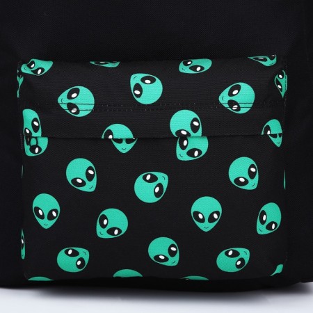 Backpack of school textile "Alien", with a pocket, black color-2