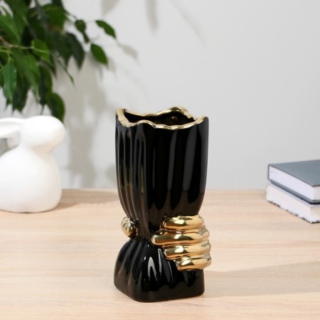 VAZ Coramics Table "Derck" stripes, D 8.5 cm H 19.5 cm, golden-black