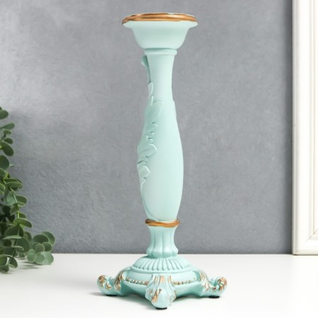Polystone candlestick for 1 candle "lush sheet" of pale blue 26.5x9x9 cm-1
