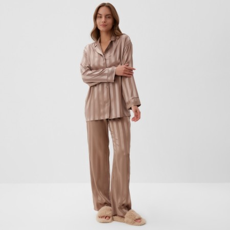 Female pajamas (shirt, trousers) kaftan "strip", coffee, r.44-46-5