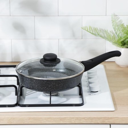 The frying pan “Elite”, d = 24 cm, plastic handle, glass cover, anti -stick coating, black color-8