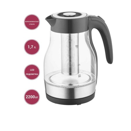 Electric kettle Pioneer KE802G, glass, 2200 watts, 1.7 l, black-8